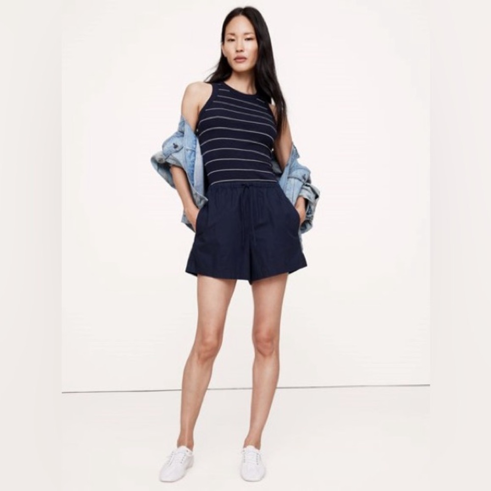 NWT BANANA REPUBLIC Ribbed Cutaway Tank NAVY/WHI SZ M